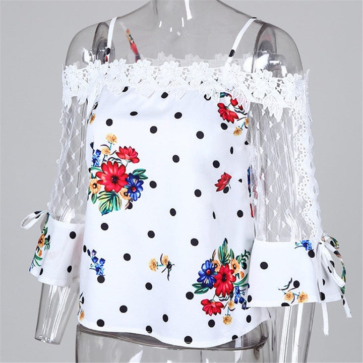 Blotted printed gauze stitching lace top BENNYS 