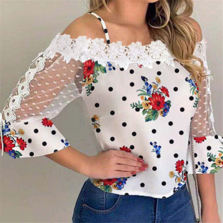 Blotted printed gauze stitching lace top BENNYS 