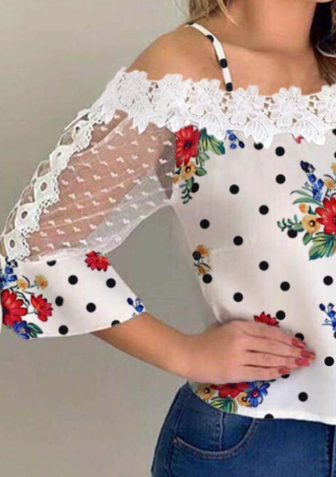 Blotted printed gauze stitching lace top BENNYS 