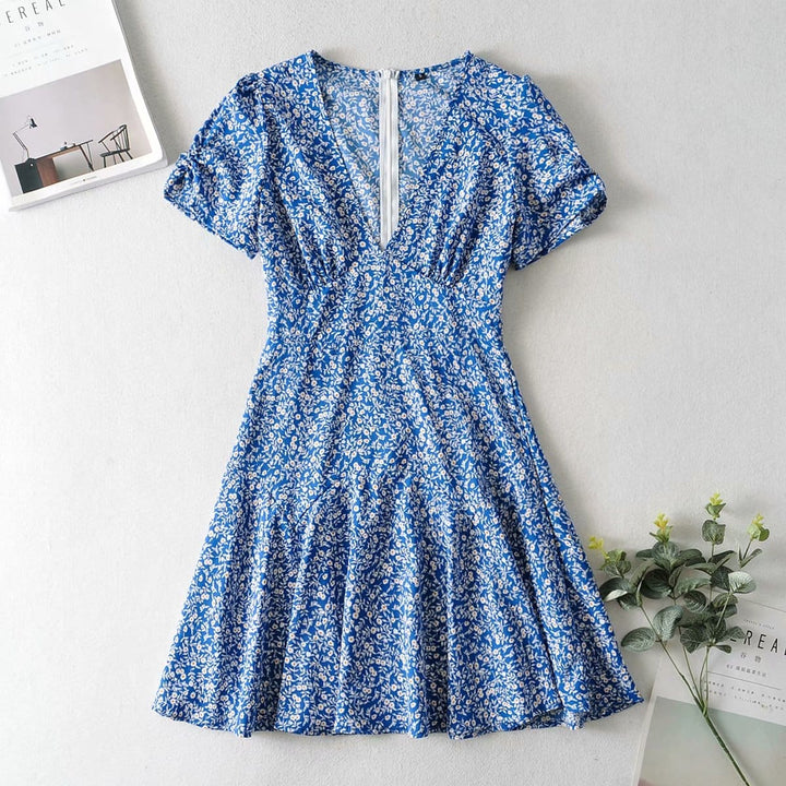 Blue Floral Print Summer Beach Dresses For Women Bennys Beauty World