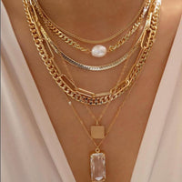 Bohemia Gold Color Necklace  Multi-Layer Crystal Pendant Necklaces Set Bennys Beauty World