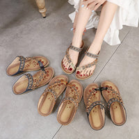 Bohemian Folk Style Rhinestones With Clip Toe Slippers Bennys Beauty World