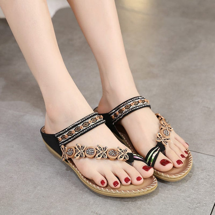 Bohemian Folk Style Rhinestones With Clip Toe Slippers Bennys Beauty World