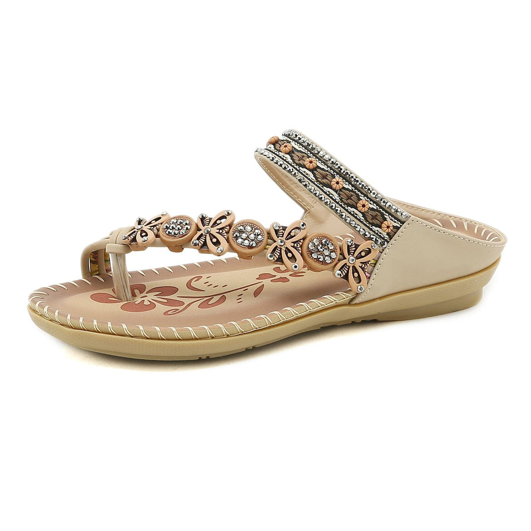 Bohemian Folk Style Rhinestones With Clip Toe Slippers Bennys Beauty World