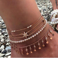 Bohemian Layered Gold Shell Pendant Chain Ankle Bracelet Bennys Beauty World