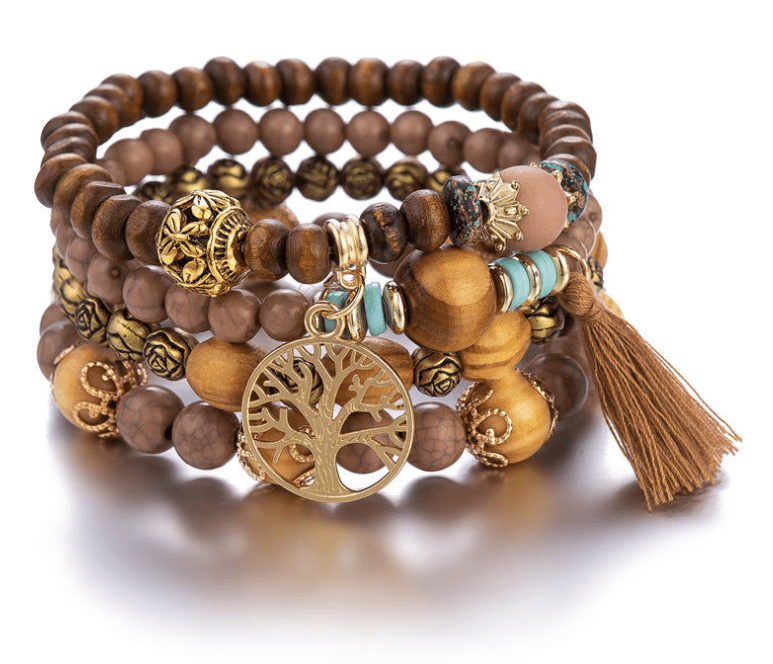 Bohemian style multi-layer wood beaded bracelet Bennys Beauty World