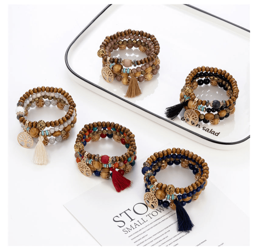 Bohemian style multi-layer wood beaded bracelet Bennys Beauty World