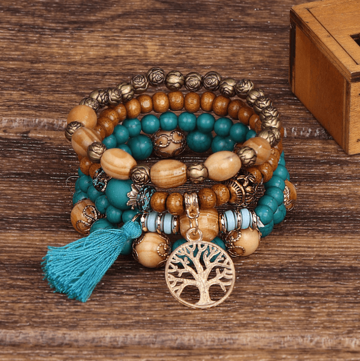 Bohemian style multi-layer wood beaded bracelet Bennys Beauty World