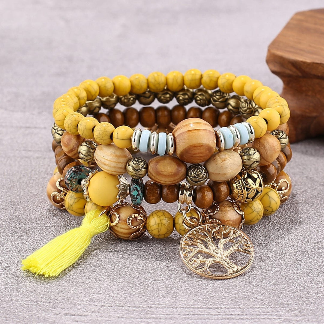 Bohemian style multi-layer wood beaded bracelet Bennys Beauty World