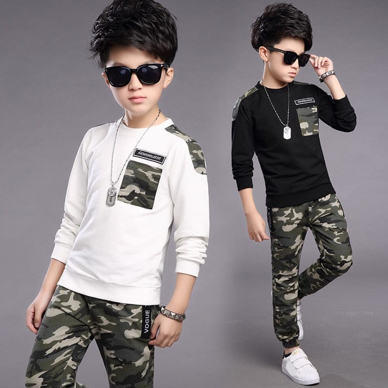 Boys Costume Tracksuit Camouflage Shirt & Pants 2PCS Children's Spring Outfits Set Bennys Beauty World