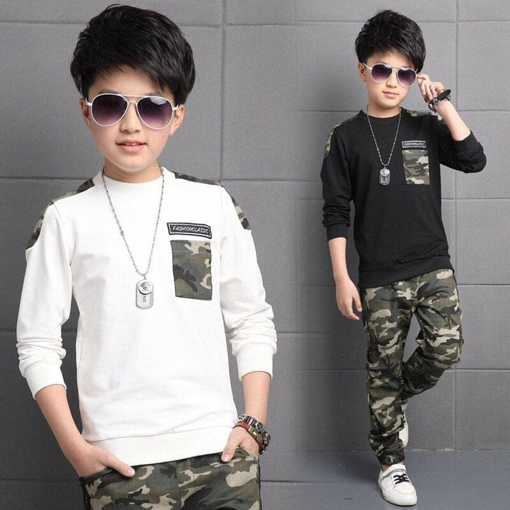 Boys Costume Tracksuit Camouflage Shirt & Pants 2PCS Children's Spring Outfits Set Bennys Beauty World