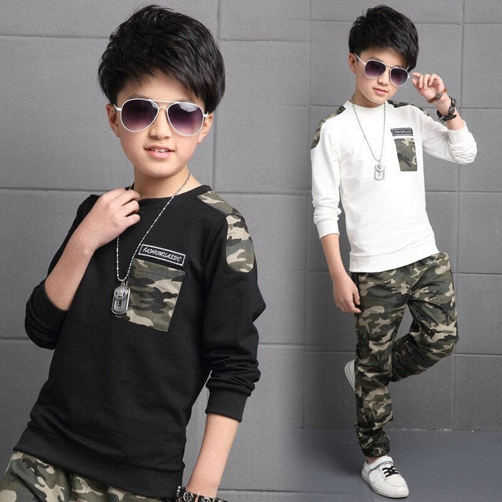 Boys Costume Tracksuit Camouflage Shirt & Pants 2PCS Children's Spring Outfits Set Bennys Beauty World