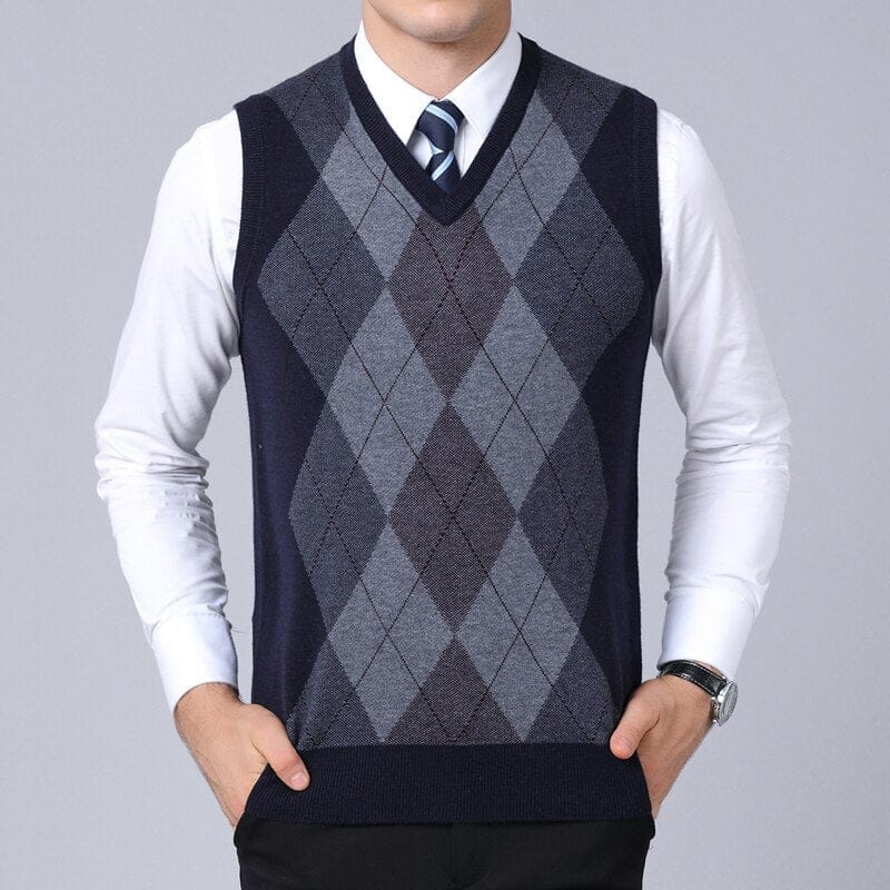 Brand Sweater For Men Pullovers plaid Slim Fit Jumpers Knitted Vest Bennys Beauty World