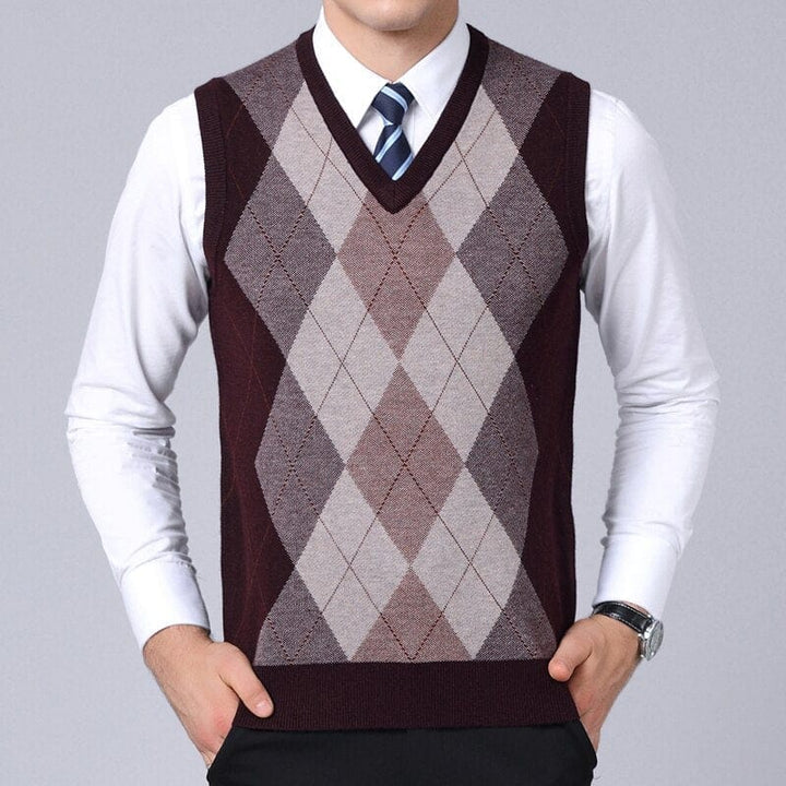 Brand Sweater For Men Pullovers plaid Slim Fit Jumpers Knitted Vest Bennys Beauty World