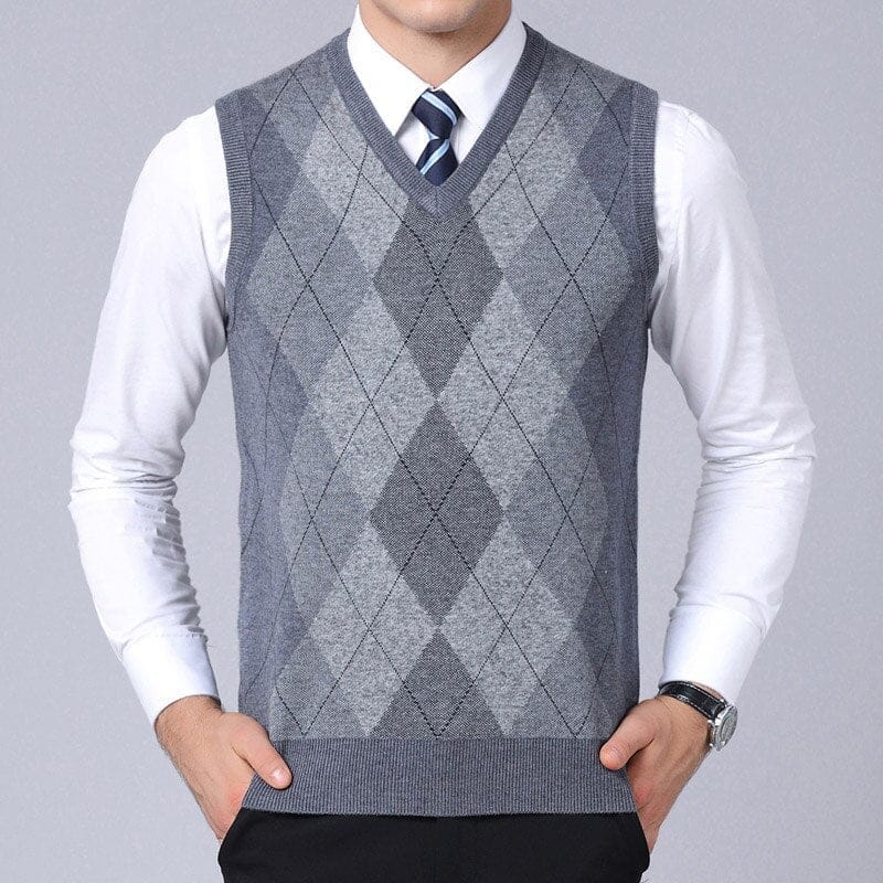 Brand Sweater For Men Pullovers plaid Slim Fit Jumpers Knitted Vest Bennys Beauty World