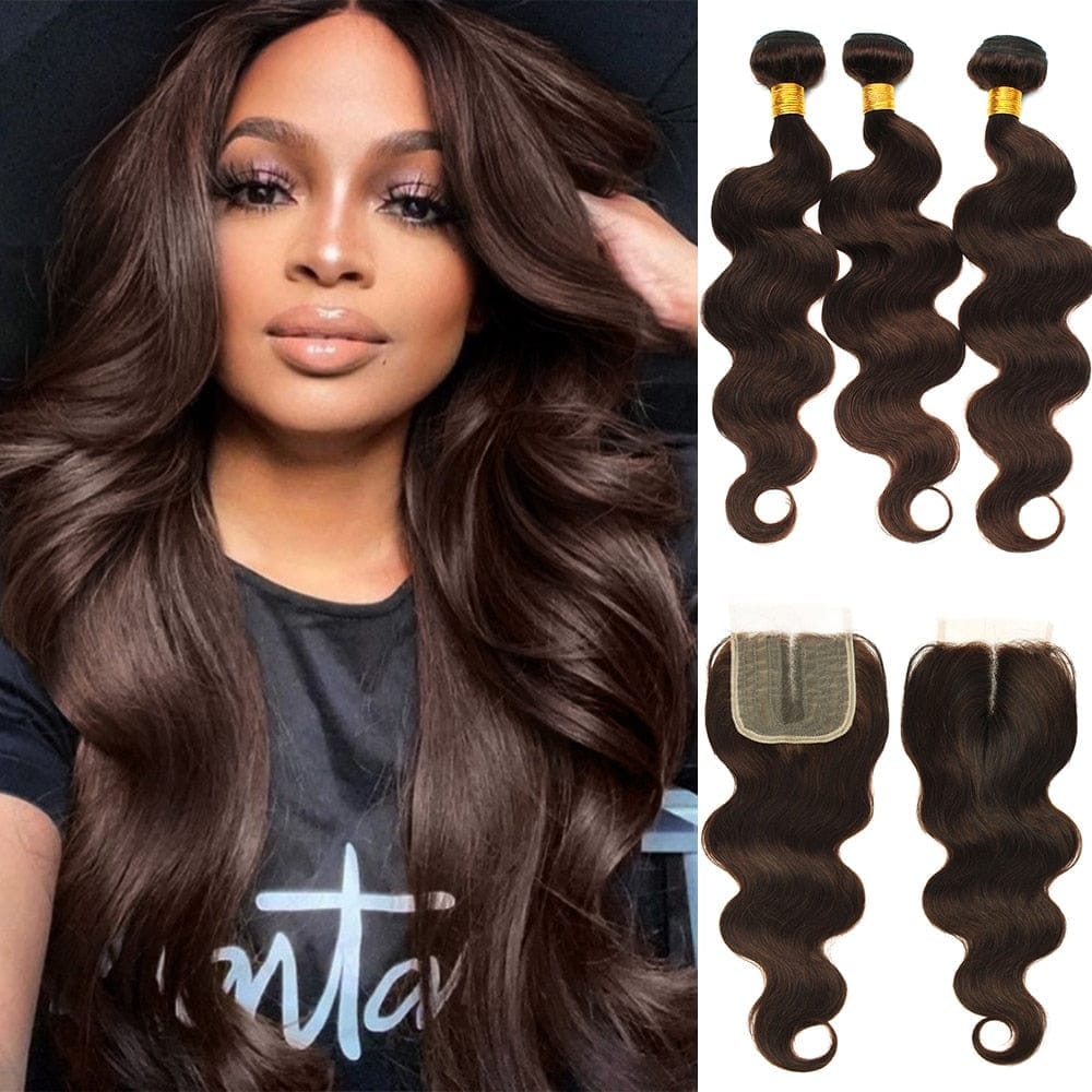 Brazilian Body Wave Hair Weave 3/4 Bundles With Closure Ombre Human Bundles Bennys Beauty World