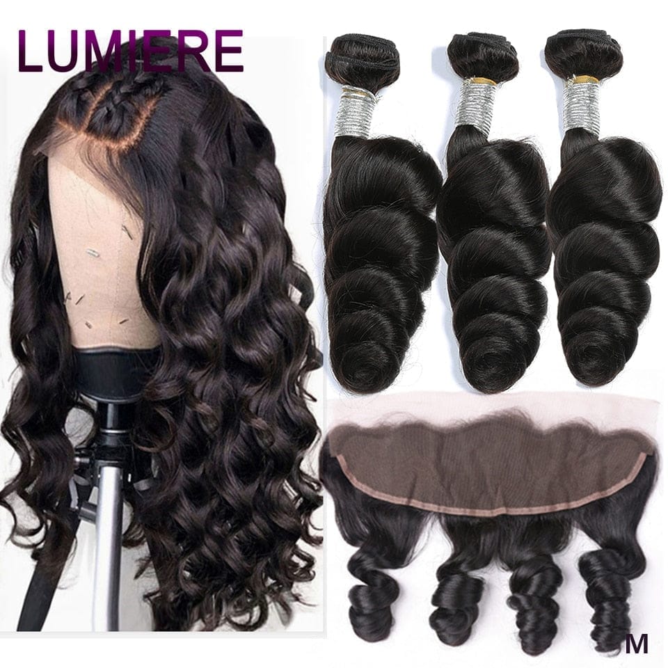 Brazilian Hair Weave Bundles With Frontal 13*4 Ear To Ear Closure Loose Wave Bundles Bennys Beauty World