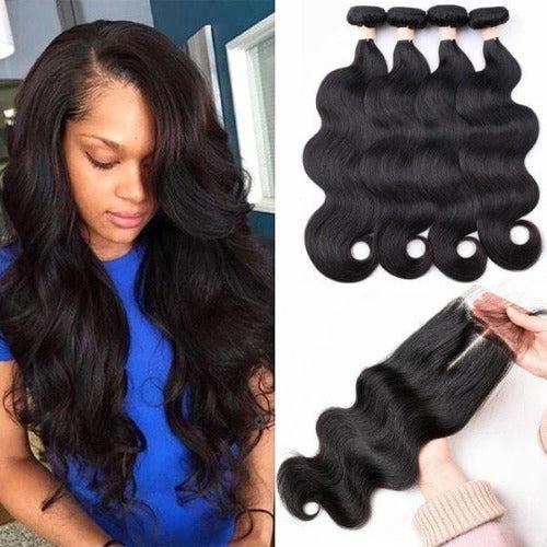 Brazilian Human Remi Body Wave Hair Bundles And Closure Bennys Beauty World