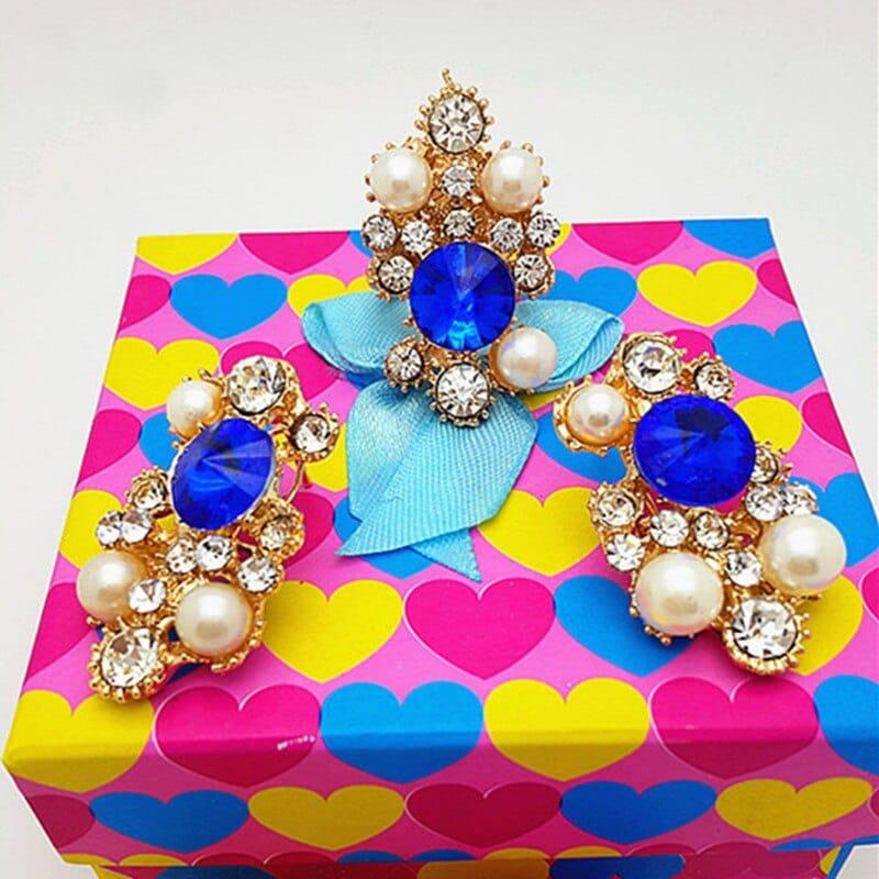 Bridal Jewelry for Women African Blue & pink gem Necklace  And Earrings Bennys Beauty World