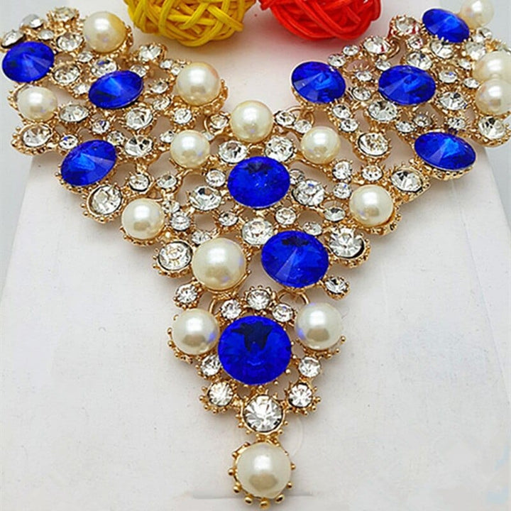 Bridal Jewelry for Women African Blue & pink gem Necklace  And Earrings Bennys Beauty World