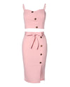 Button Decor Cami Crop Top & Skirt Set Women 2pcs Clothes Bennys Beauty World