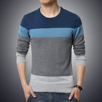 Casual Men's Sweater O-Neck Striped Slim Fit  Men's Sweaters  M-3XL Bennys Beauty World