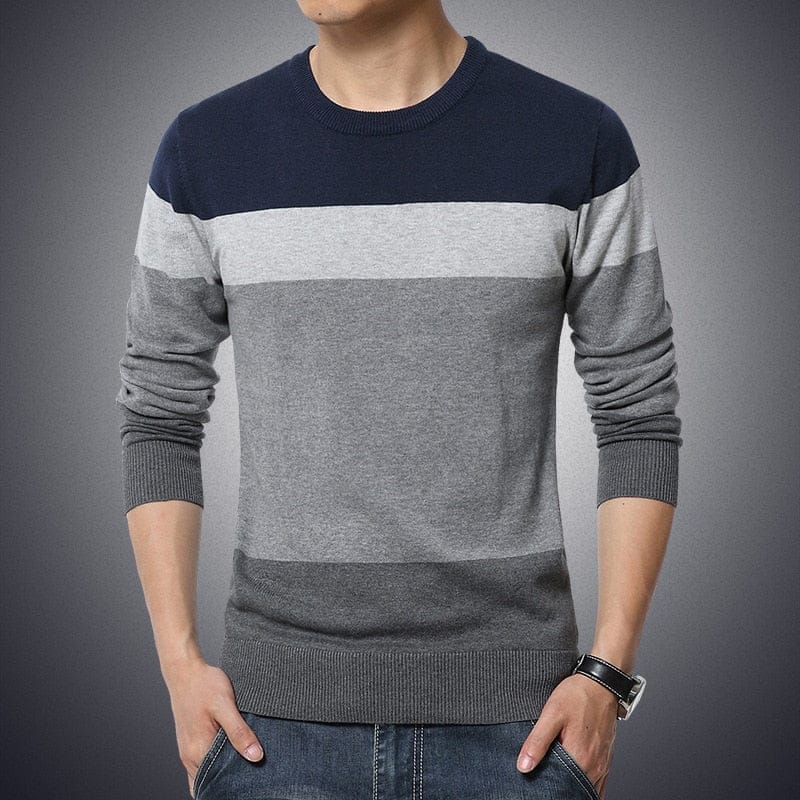 Casual Men's Sweater O-Neck Striped Slim Fit  Men's Sweaters  M-3XL Bennys Beauty World