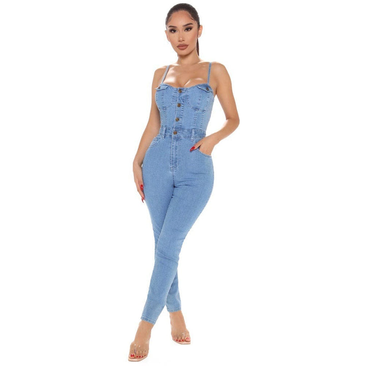 Casual Nightclub Women's High Elastic Denim Jumpsuit Summer Bennys Beauty World