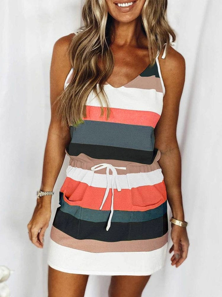 Casual Spaghetti Strap Striped Dresses For Women Bennys Beauty World