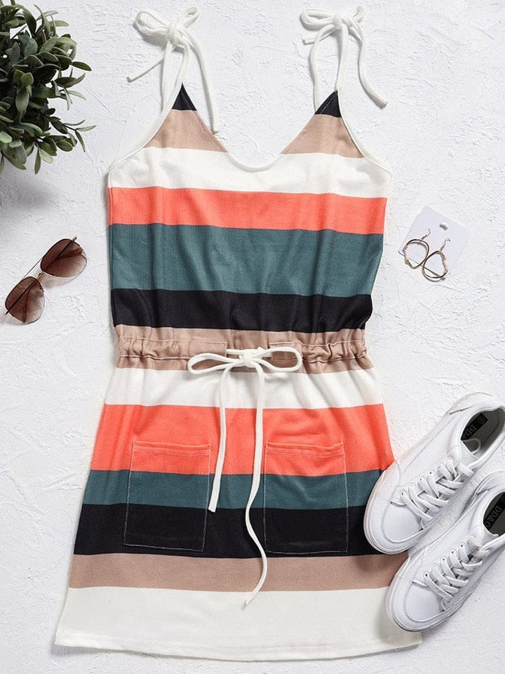 Casual Spaghetti Strap Striped Dresses For Women Bennys Beauty World