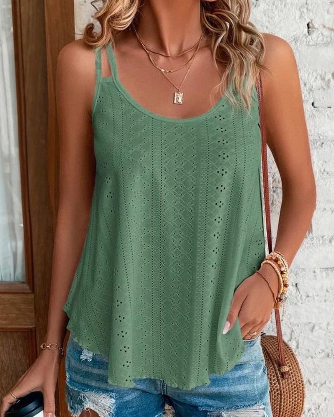 Casual Summer Sleeveless Double Strap Embroidery Tank Top Bennys Beauty World