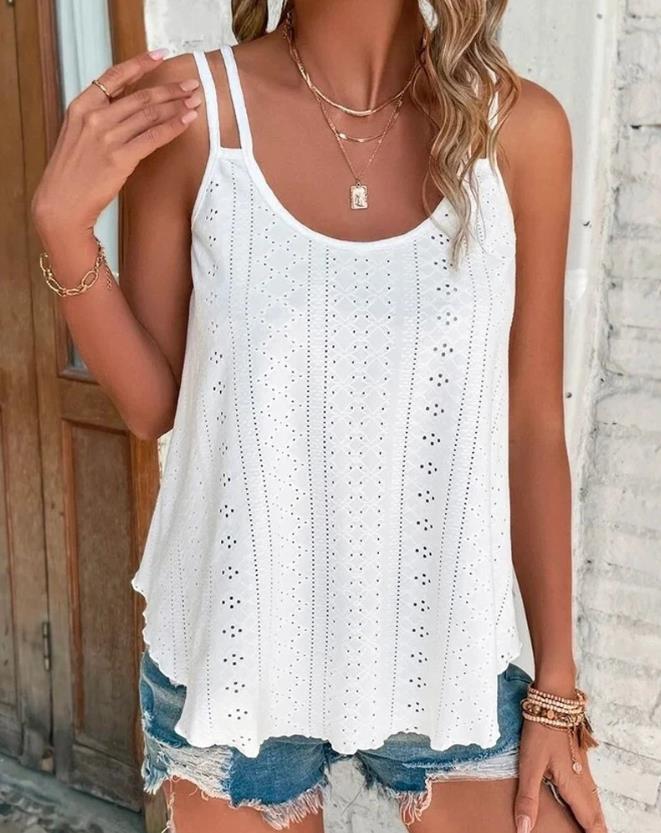 Casual Summer Sleeveless Double Strap Embroidery Tank Top Bennys Beauty World