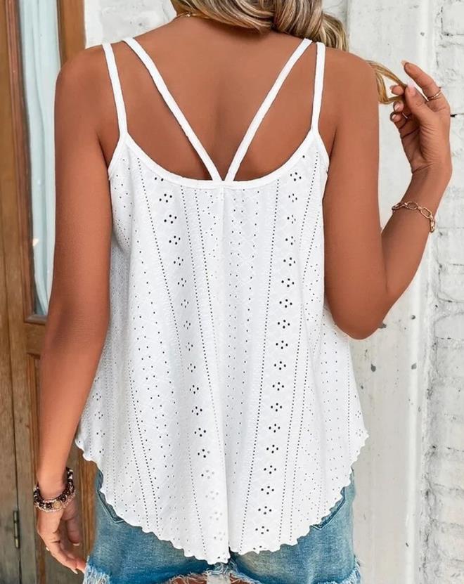 Casual Summer Sleeveless Double Strap Embroidery Tank Top Bennys Beauty World