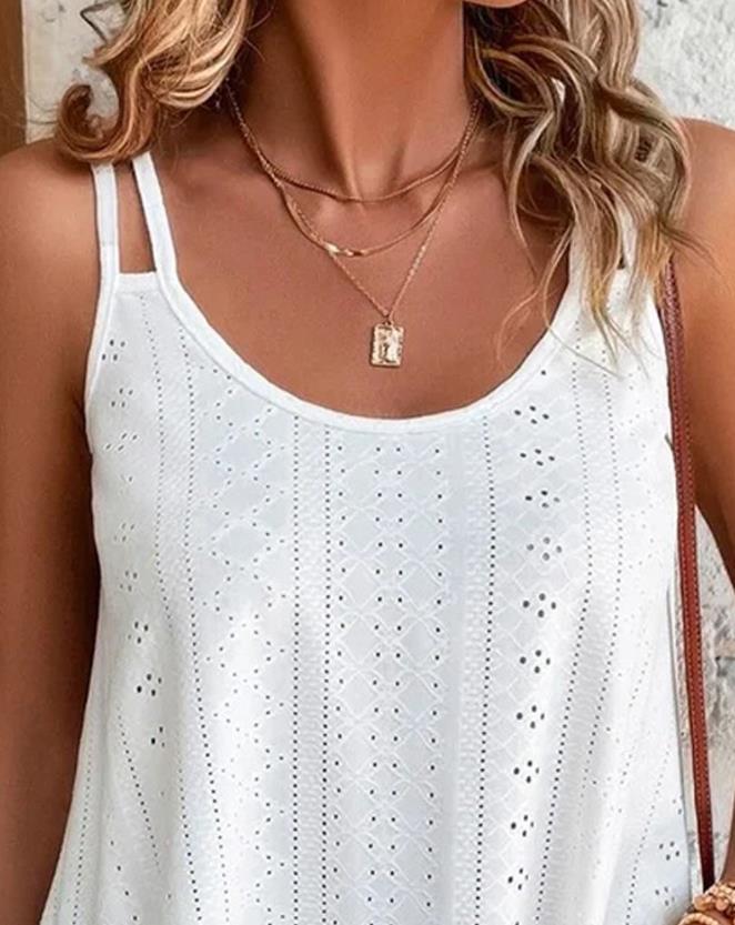 Casual Summer Sleeveless Double Strap Embroidery Tank Top Bennys Beauty World