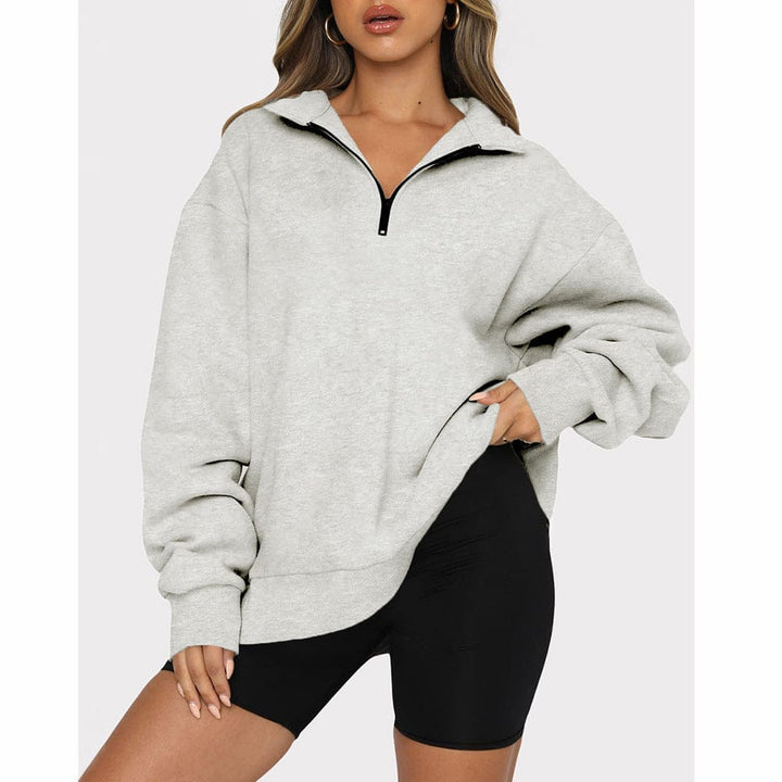 Casual Top Half Zipper Pullover Long Sleeved Sweatshirt Bennys Beauty World