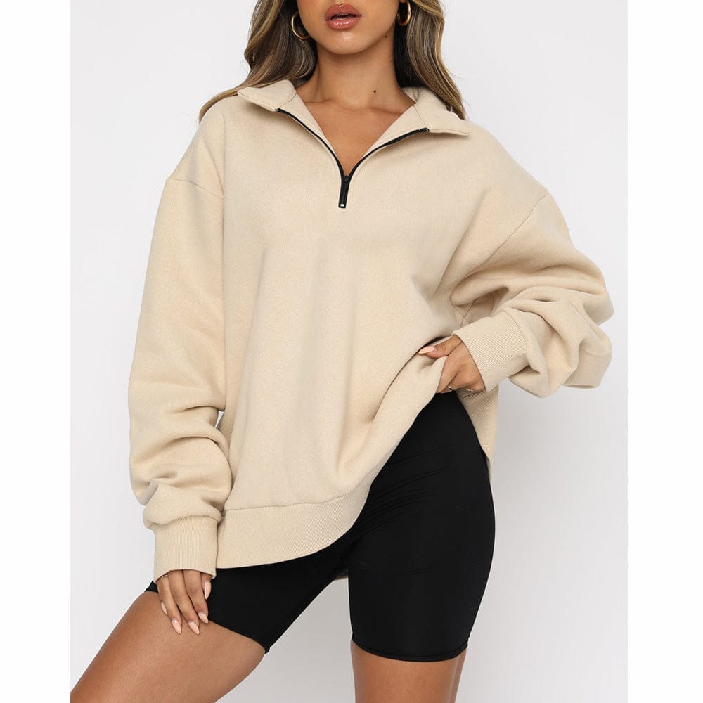 Casual Top Half Zipper Pullover Long Sleeved Sweatshirt Bennys Beauty World