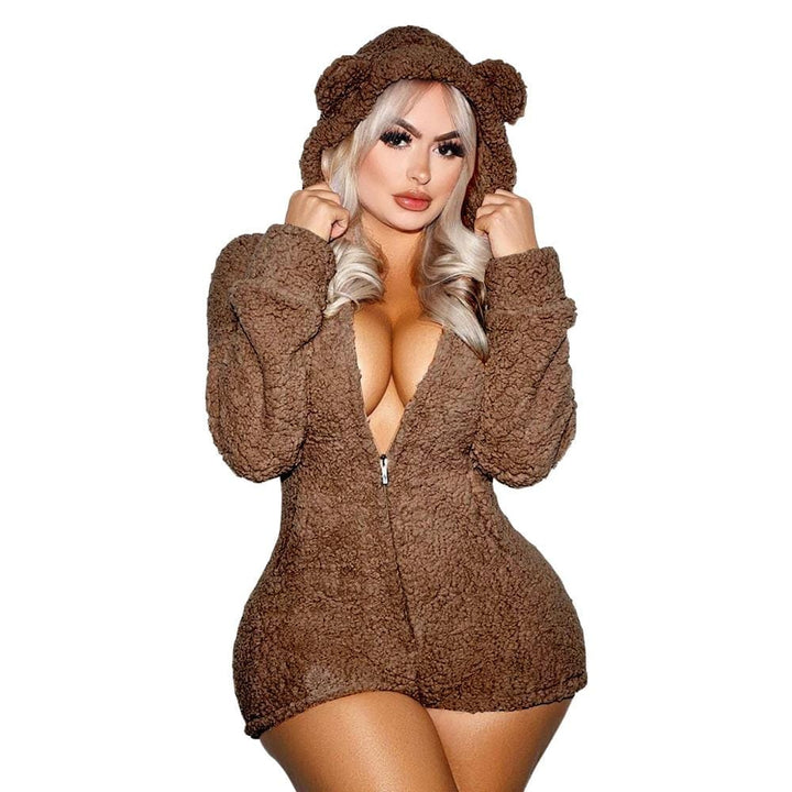 Casual Women Faux Fur Jumpsuits Bennys Beauty World