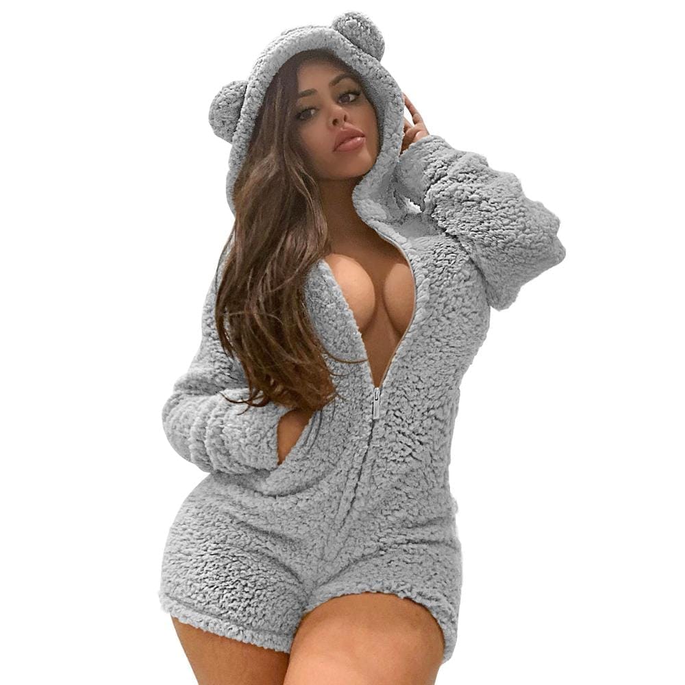 Casual Women Faux Fur Jumpsuits Bennys Beauty World