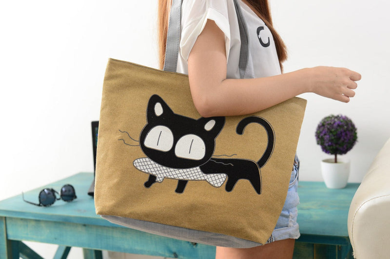 Cat Canvas Shoulder Bag Bennys Beauty World