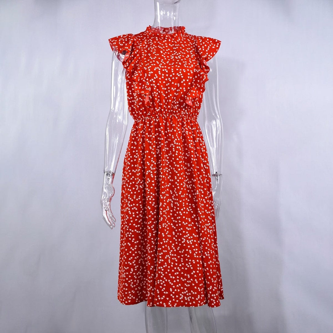 Chiffon Dress Women Elegant Summer Floral Print Ruffle A-line Sundress Bennys Beauty World