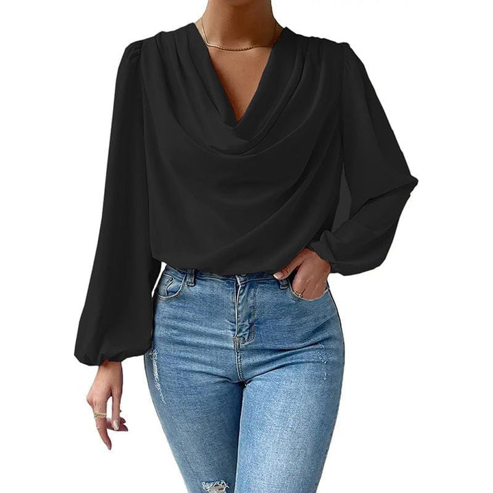 Chiffon Long-sleeved Shirt Loose V-neck Top T-shirt Women's Clothing Bennys Beauty World