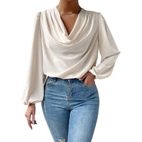 Chiffon Long-sleeved Shirt Loose V-neck Top T-shirt Women's Clothing Bennys Beauty World