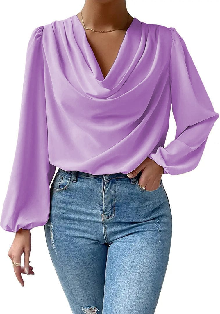 Chiffon Long-sleeved Shirt Loose V-neck Top T-shirt Women's Clothing Bennys Beauty World