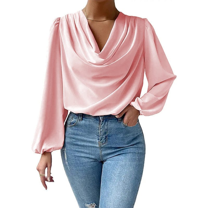 Chiffon Long-sleeved Shirt Loose V-neck Top T-shirt Women's Clothing Bennys Beauty World