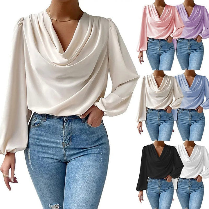 Chiffon Long-sleeved Shirt Loose V-neck Top T-shirt Women's Clothing Bennys Beauty World