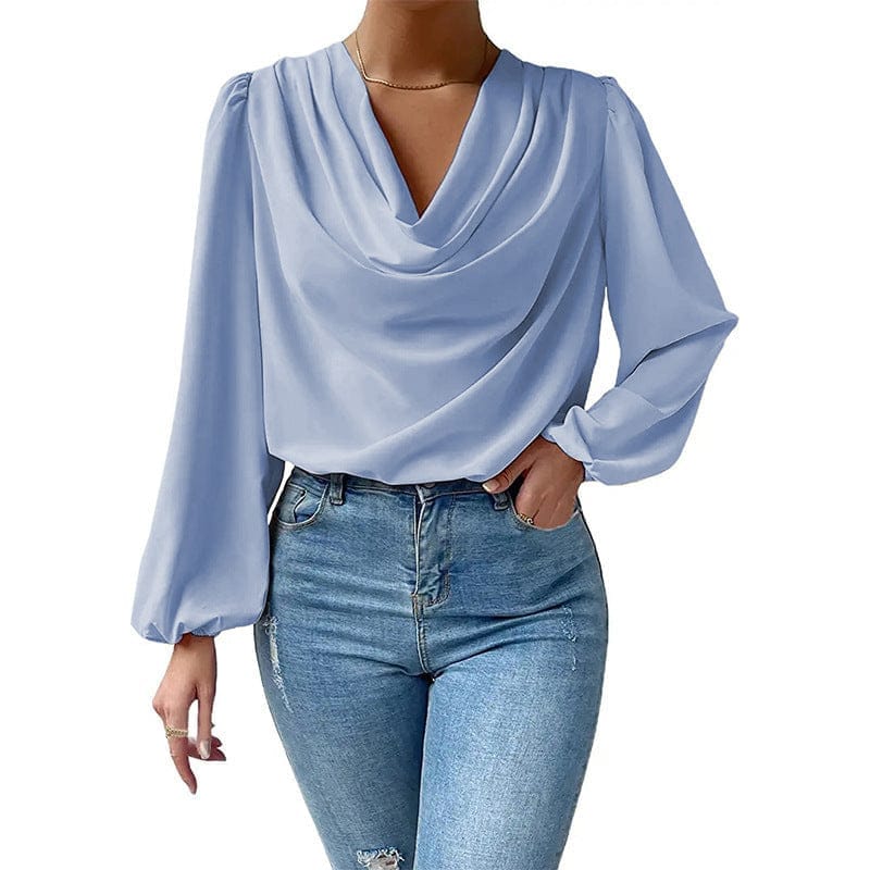 Chiffon Long-sleeved Shirt Loose V-neck Top T-shirt Women's Clothing Bennys Beauty World