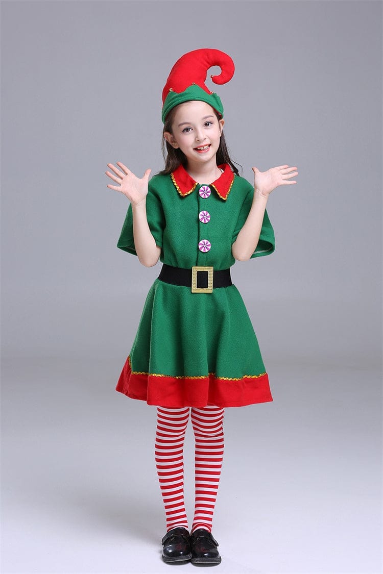 Children's Christmas Costume Boys And Girls Green Elf Costumes Bennys Beauty World