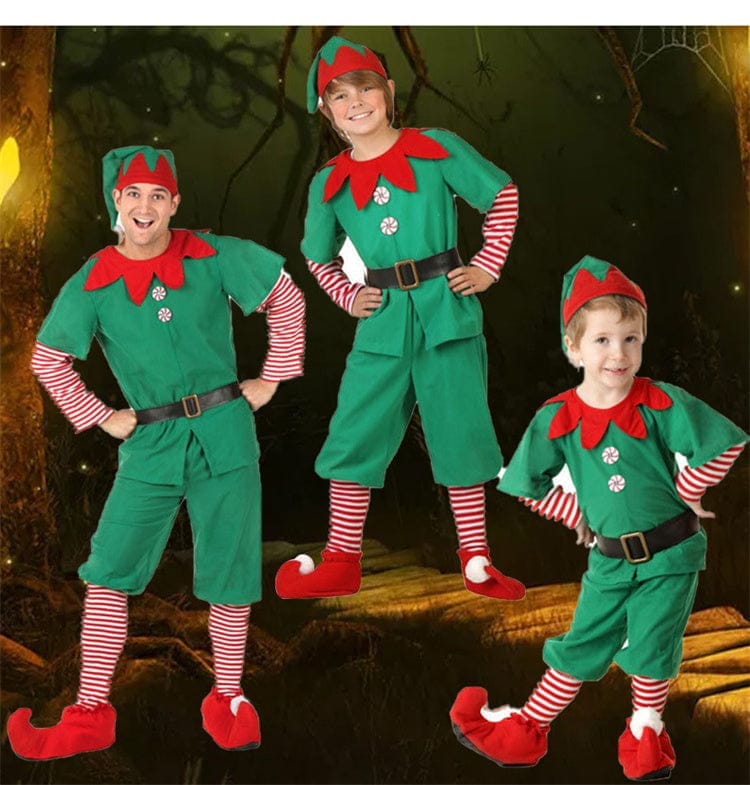 Children's Christmas Costume Boys And Girls Green Elf Costumes Bennys Beauty World