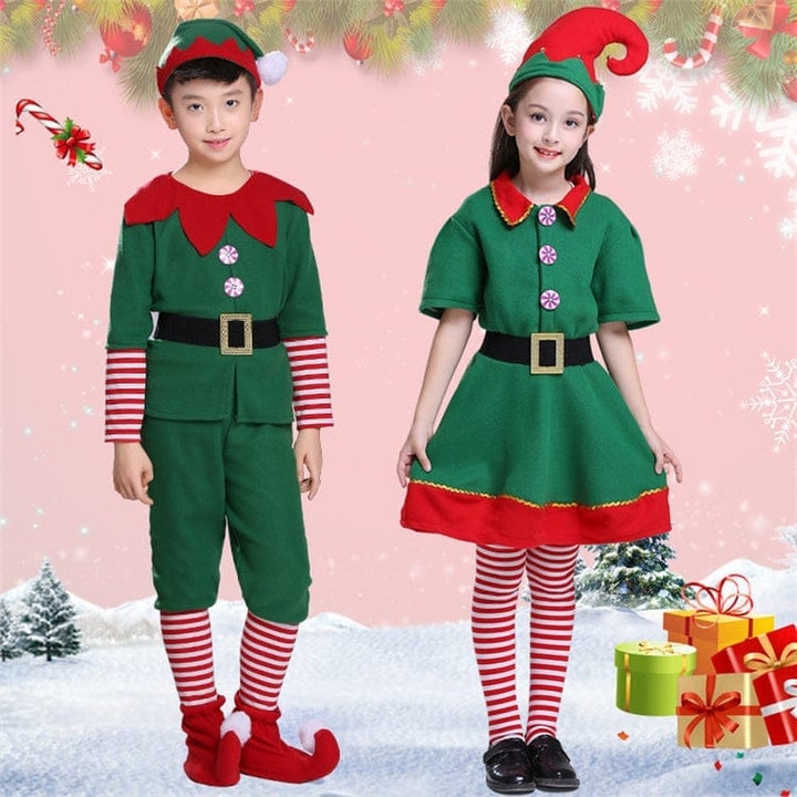 Children's Christmas Costume Boys And Girls Green Elf Costumes Bennys Beauty World