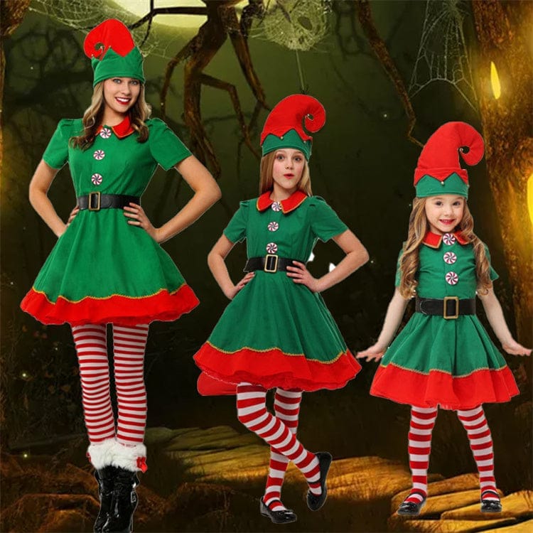 Children's Christmas Costume Boys And Girls Green Elf Costumes Bennys Beauty World